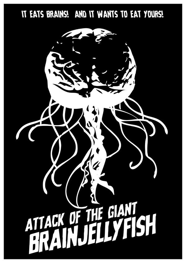 A3 Poster - Attack of the Brainjellyfish Zwart/Wit