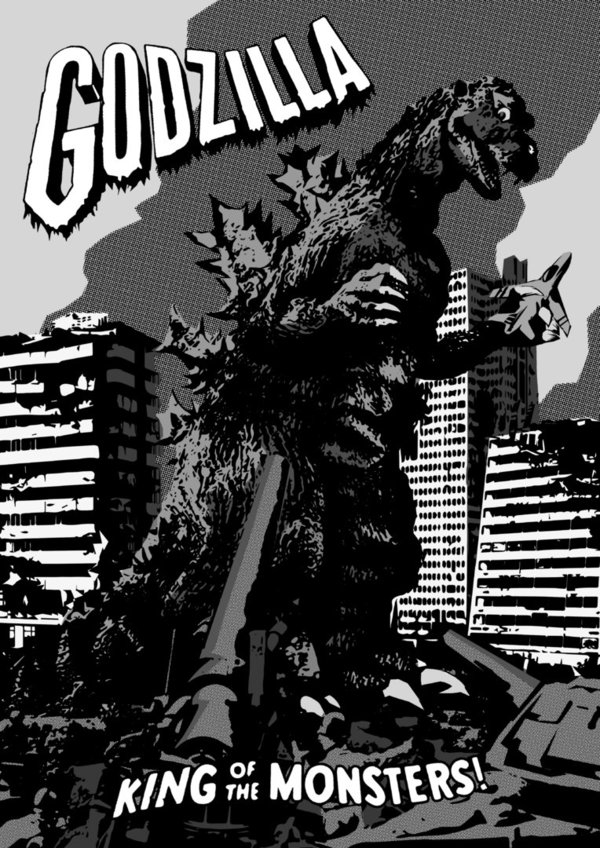 A3 Poster - Godzilla Zwart/Wit