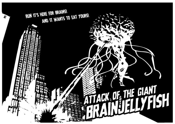 A3 Poster - Attack of the Brainjellyfish 2 Zwart/Wit